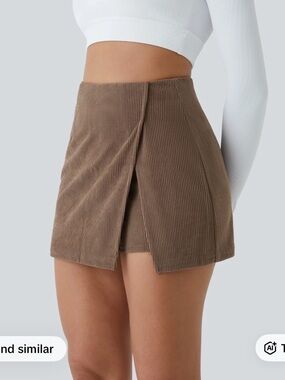 Halara High Waisted Back Zipper Split Hem 2-in-1 Corduroy Casual Skirt